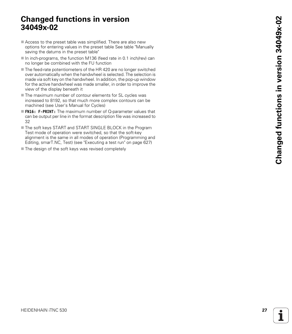 Changed functions in version 34049x-02 | HEIDENHAIN iTNC 530 (34049x-08) User Manual | Page 27 / 739