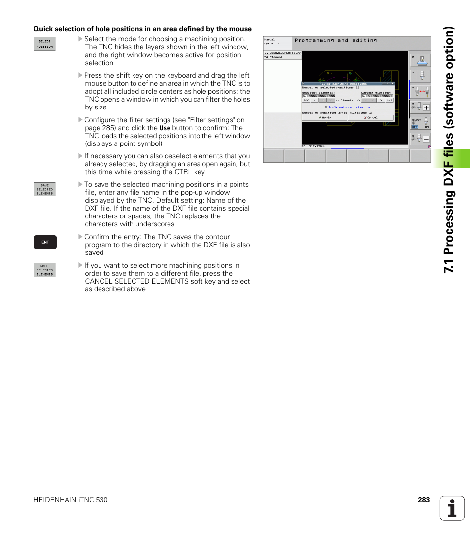 1 pr ocessing dxf files (sof tw ar e option) | HEIDENHAIN iTNC 530 (34049x-08) User Manual | Page 283 / 739