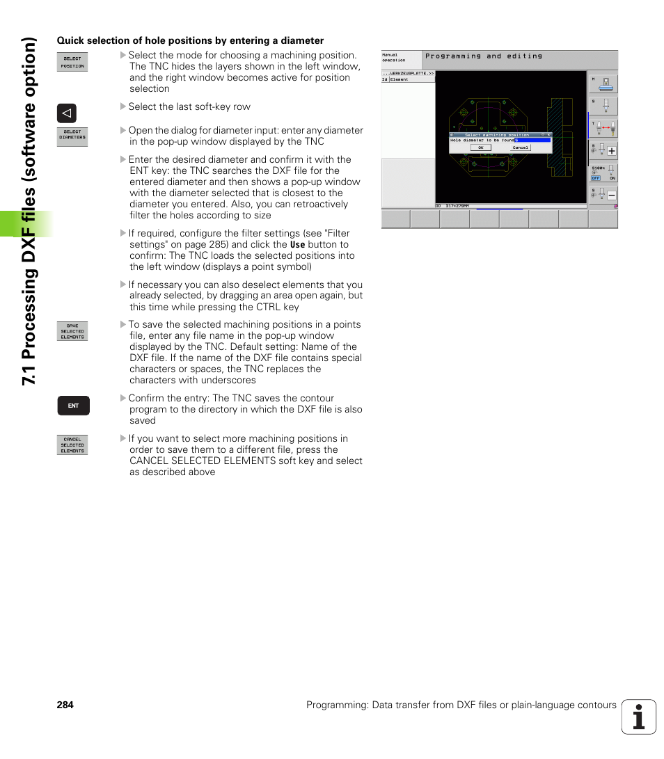 1 pr ocessing dxf files (sof tw ar e option) | HEIDENHAIN iTNC 530 (34049x-08) User Manual | Page 284 / 739