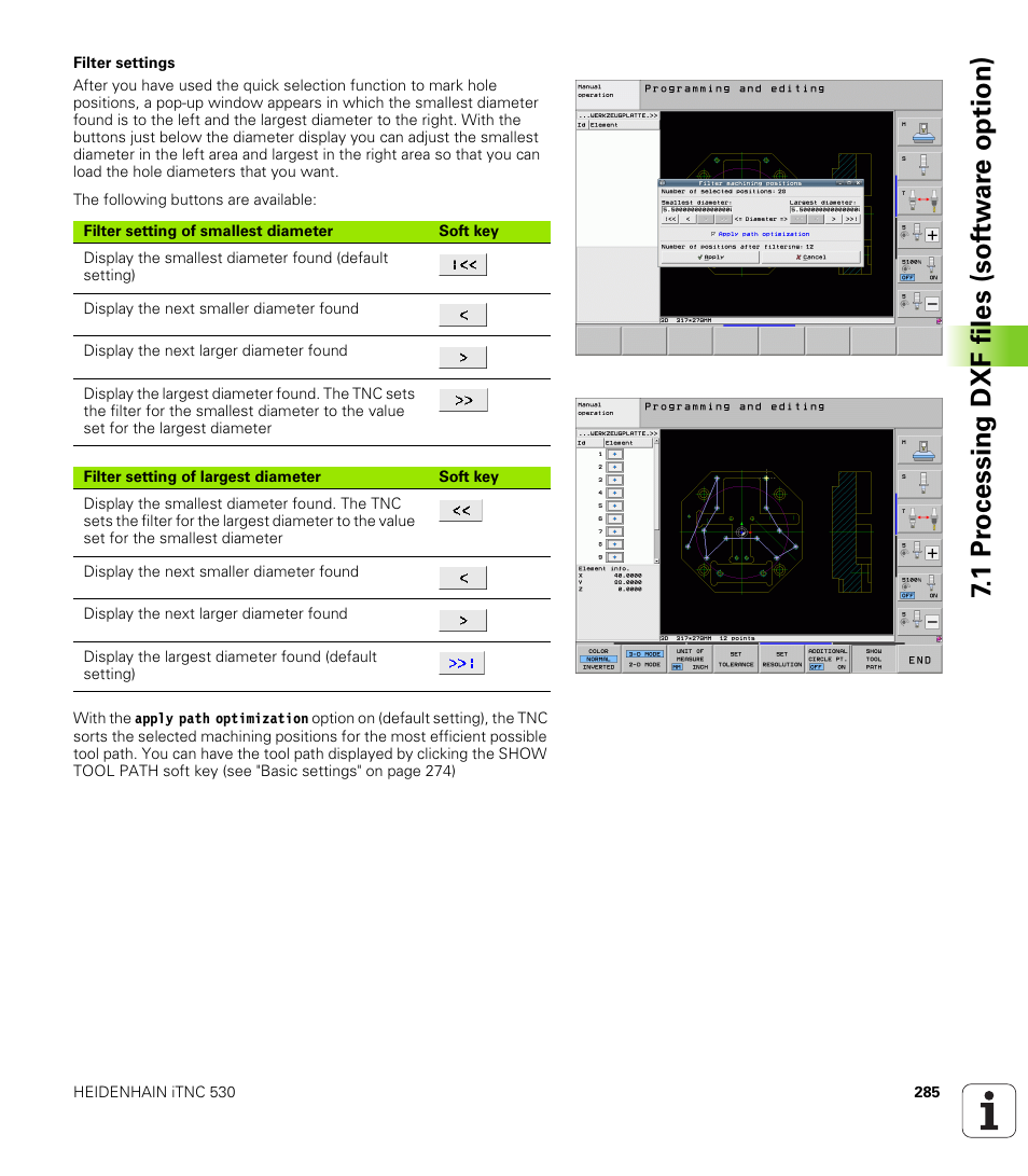 1 pr ocessing dxf files (sof tw ar e option) | HEIDENHAIN iTNC 530 (34049x-08) User Manual | Page 285 / 739