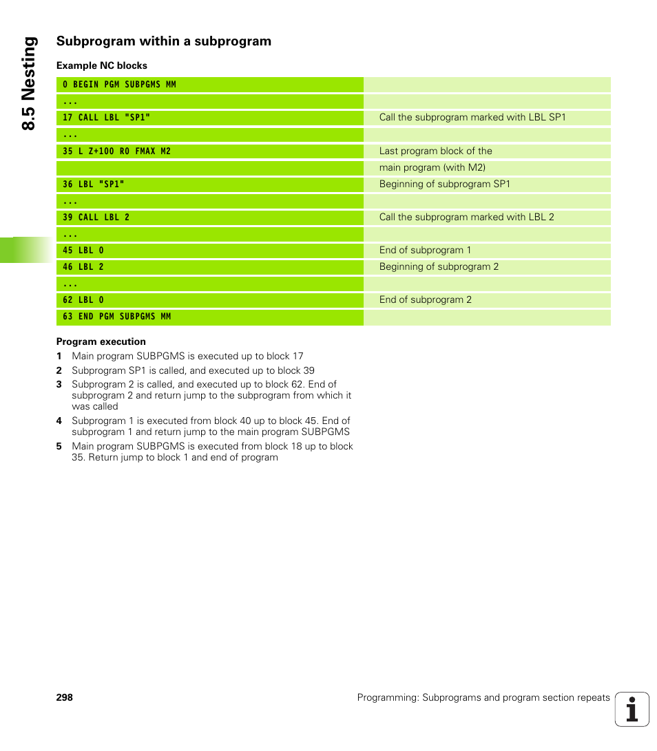 Subprogram within a subprogram, 5 nesting | HEIDENHAIN iTNC 530 (34049x-08) User Manual | Page 298 / 739