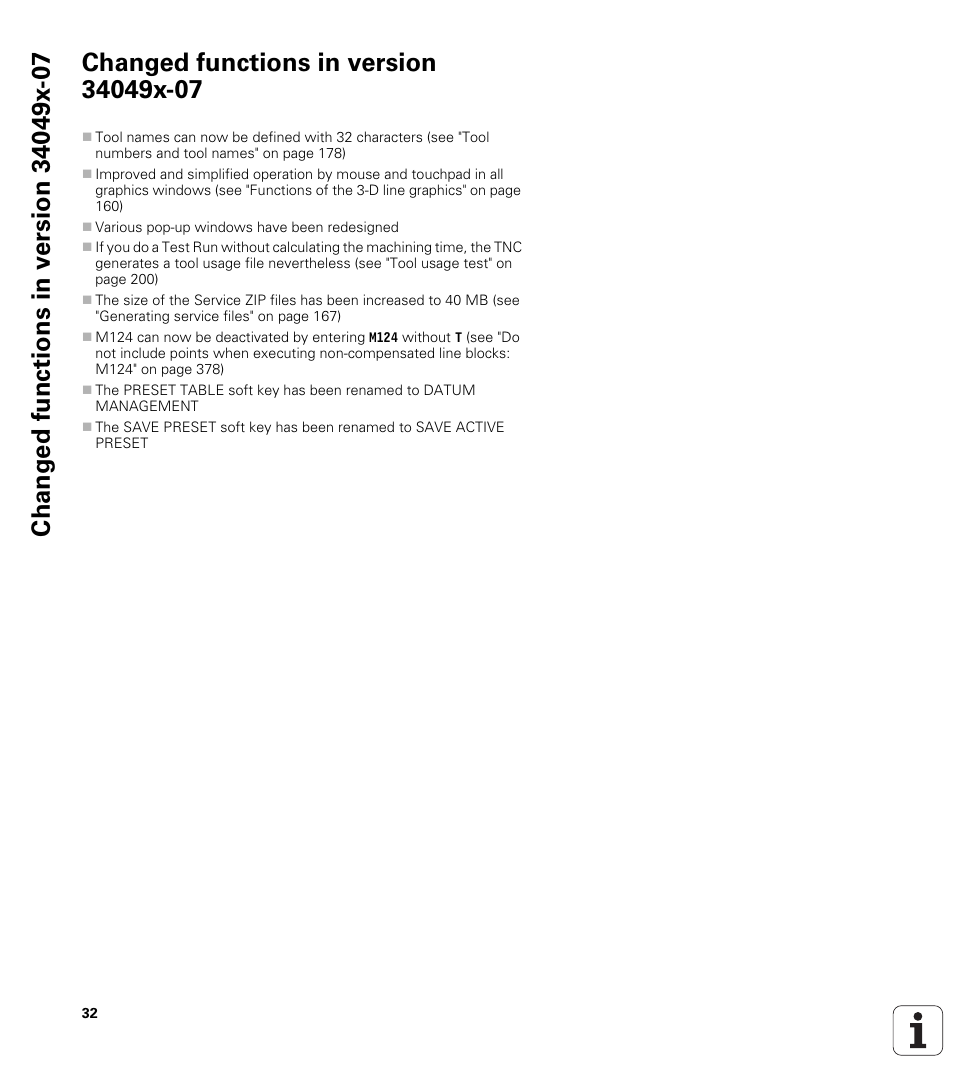 Changed functions in version 34049x-07 | HEIDENHAIN iTNC 530 (34049x-08) User Manual | Page 32 / 739