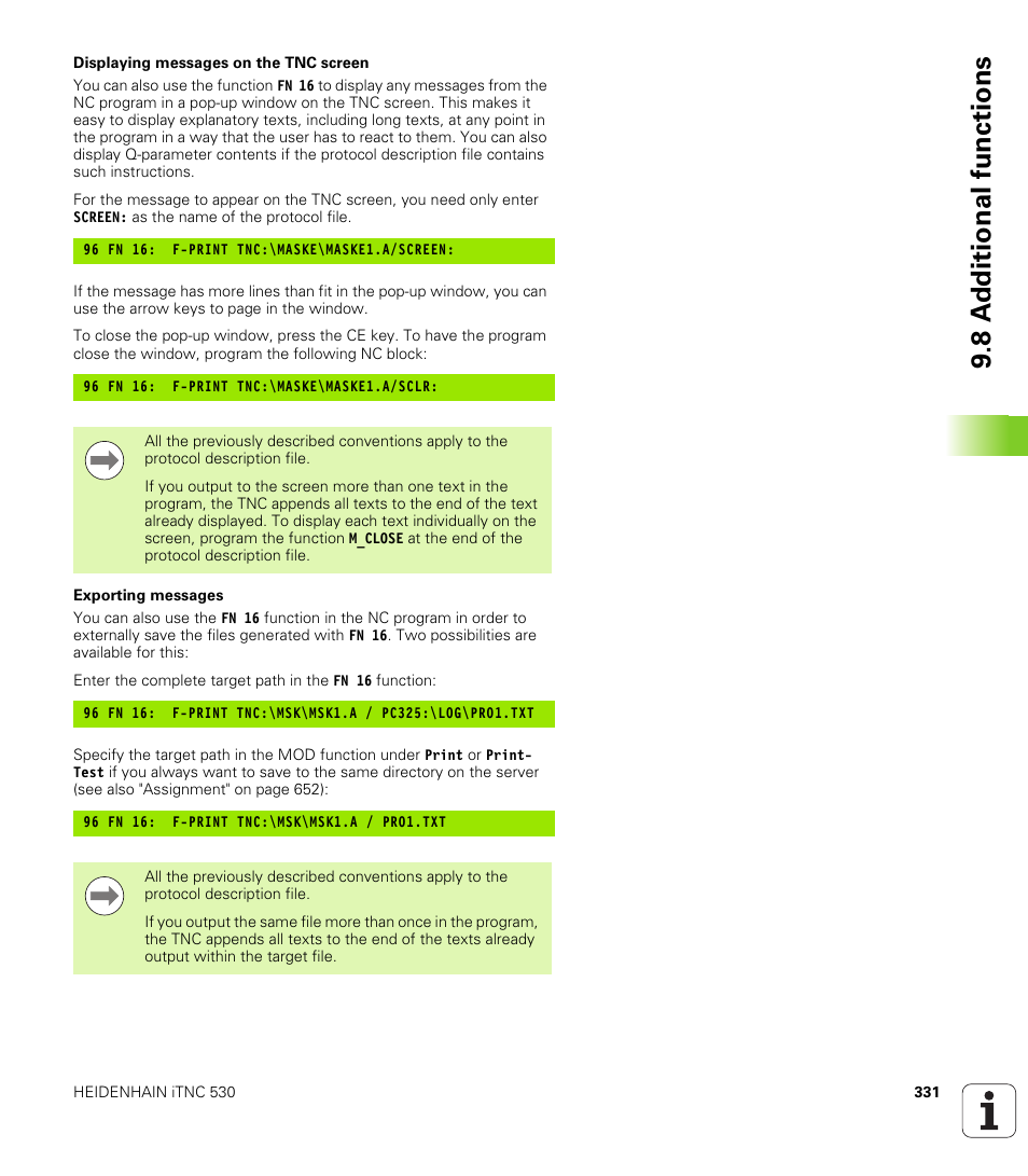 8 a d ditional functions | HEIDENHAIN iTNC 530 (34049x-08) User Manual | Page 331 / 739