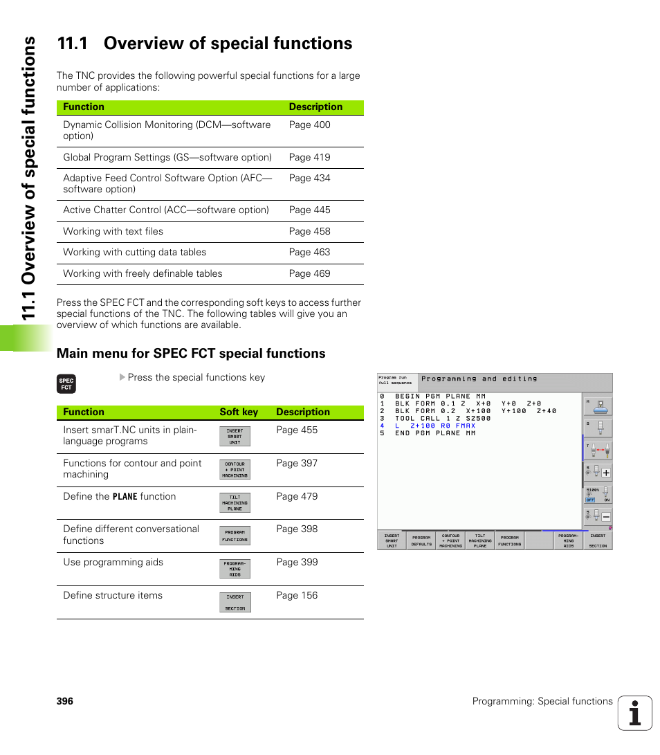 1 overview of special functions, Main menu for spec fct special functions | HEIDENHAIN iTNC 530 (34049x-08) User Manual | Page 396 / 739