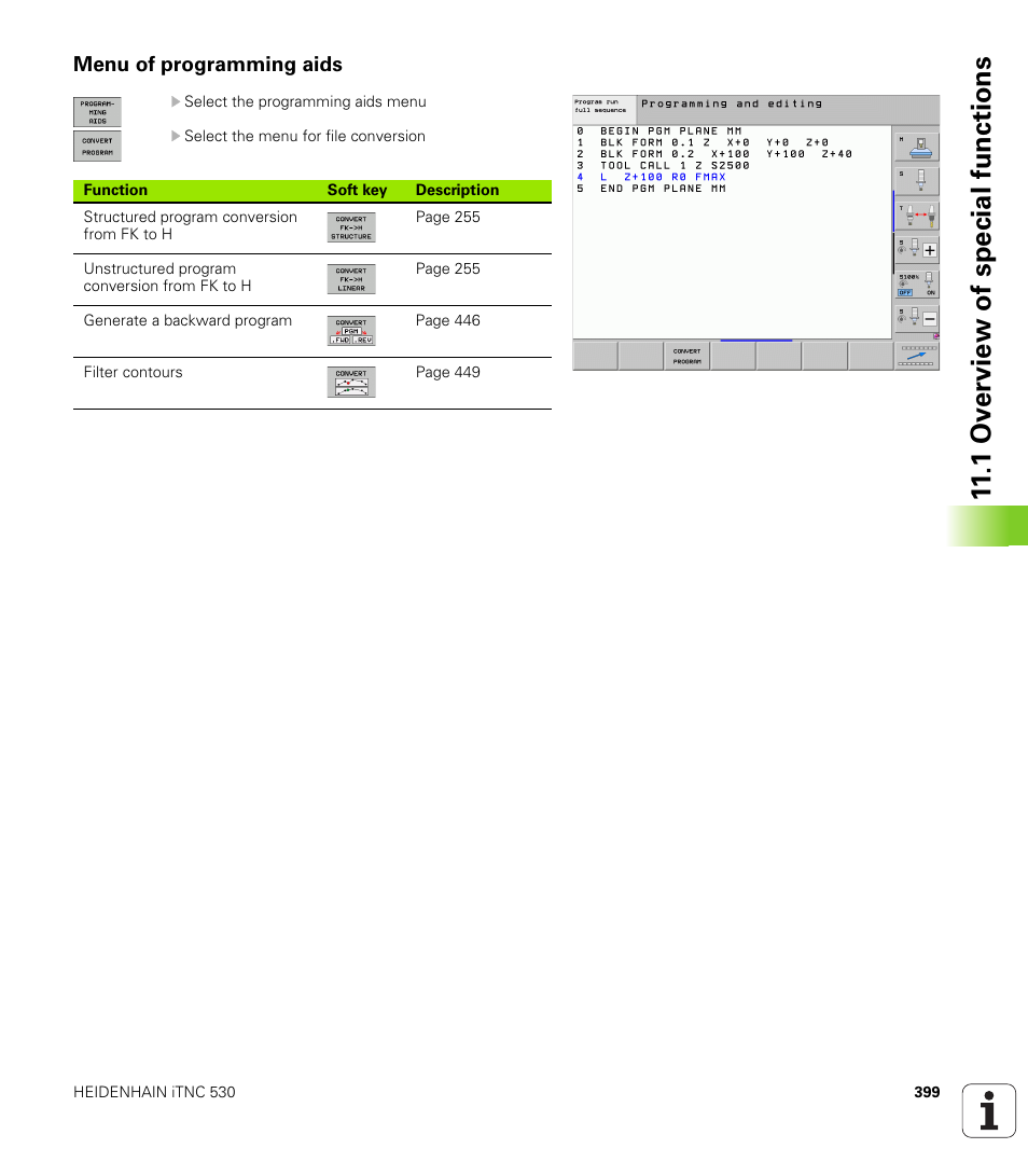 Menu of programming aids, 1 ov erview of special functions | HEIDENHAIN iTNC 530 (34049x-08) User Manual | Page 399 / 739