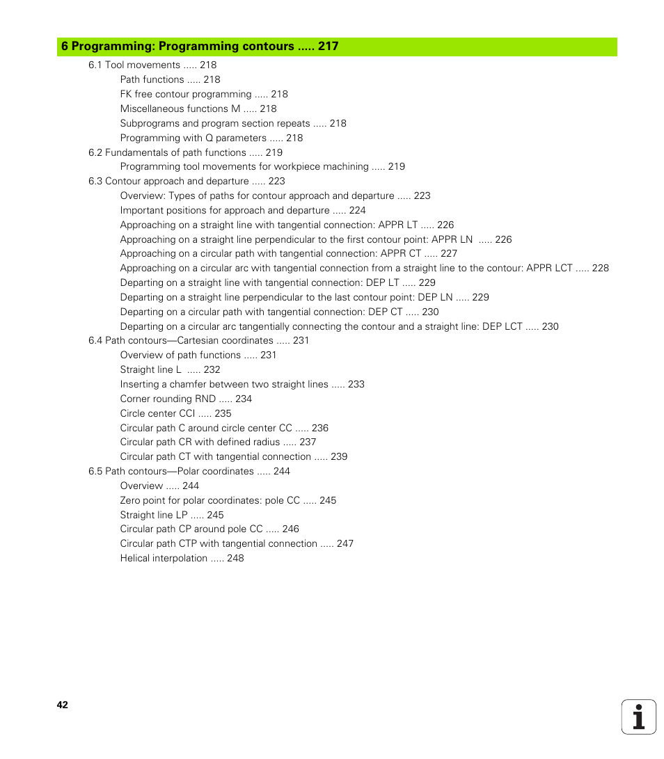 6 programming: programming contours | HEIDENHAIN iTNC 530 (34049x-08) User Manual | Page 42 / 739
