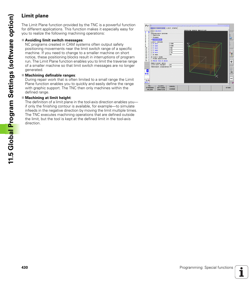 Limit plane, 5 global pr ogr a m set tings (sof tw ar e option) | HEIDENHAIN iTNC 530 (34049x-08) User Manual | Page 430 / 739