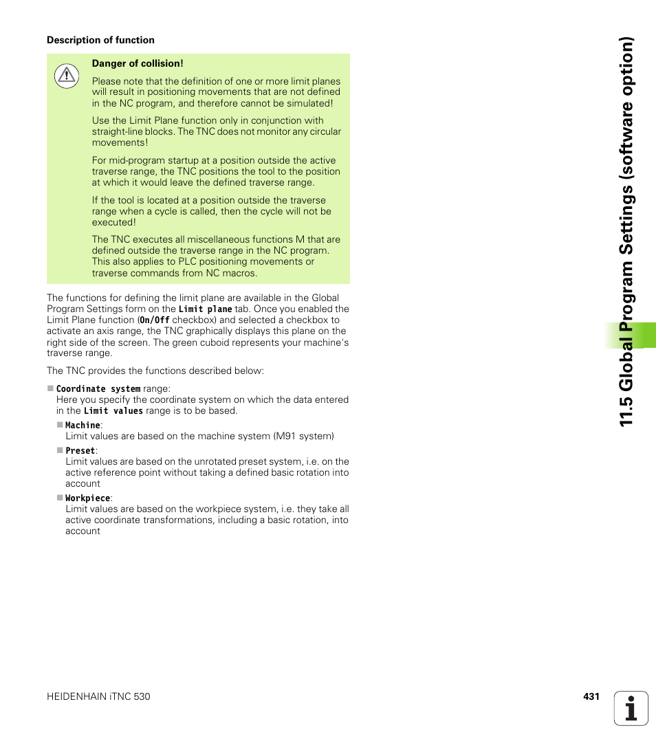 5 global pr ogr a m set tings (sof tw ar e option) | HEIDENHAIN iTNC 530 (34049x-08) User Manual | Page 431 / 739