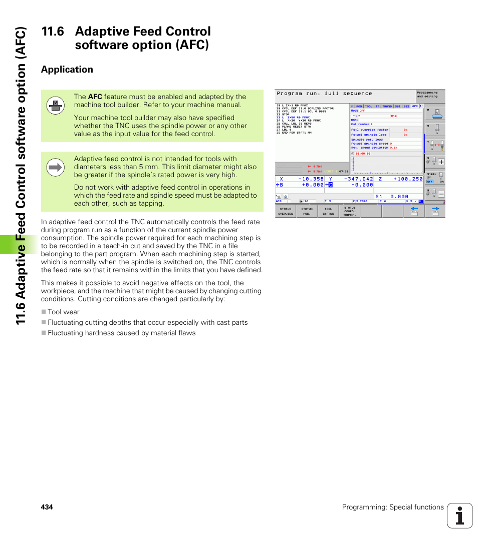 6 adaptive feed control software option (afc), Application | HEIDENHAIN iTNC 530 (34049x-08) User Manual | Page 434 / 739
