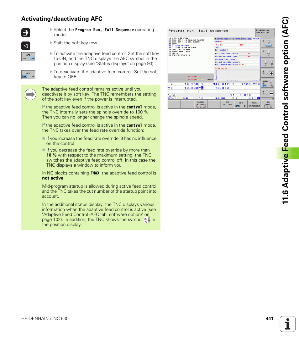 Activating/deactivating afc | HEIDENHAIN iTNC 530 (34049x-08) User Manual | Page 441 / 739