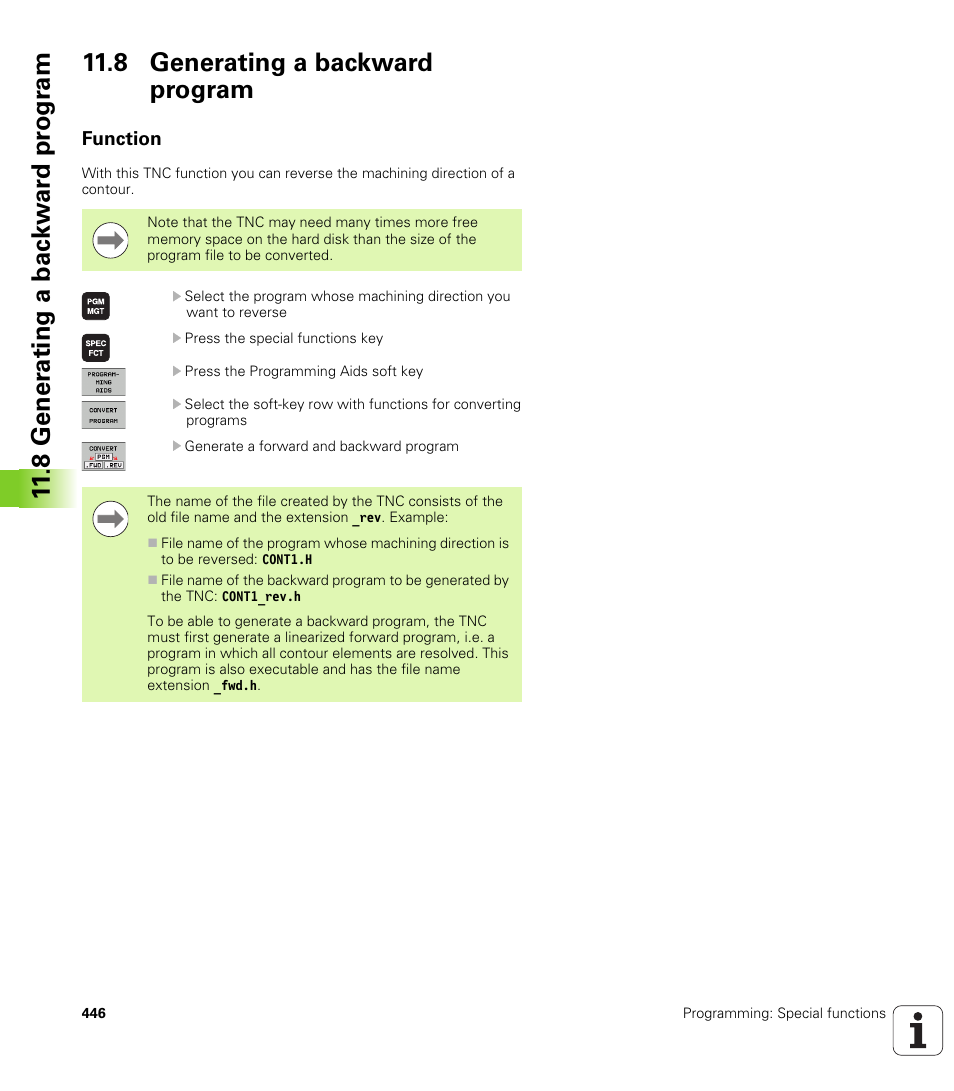 8 generating a backward program, Function | HEIDENHAIN iTNC 530 (34049x-08) User Manual | Page 446 / 739