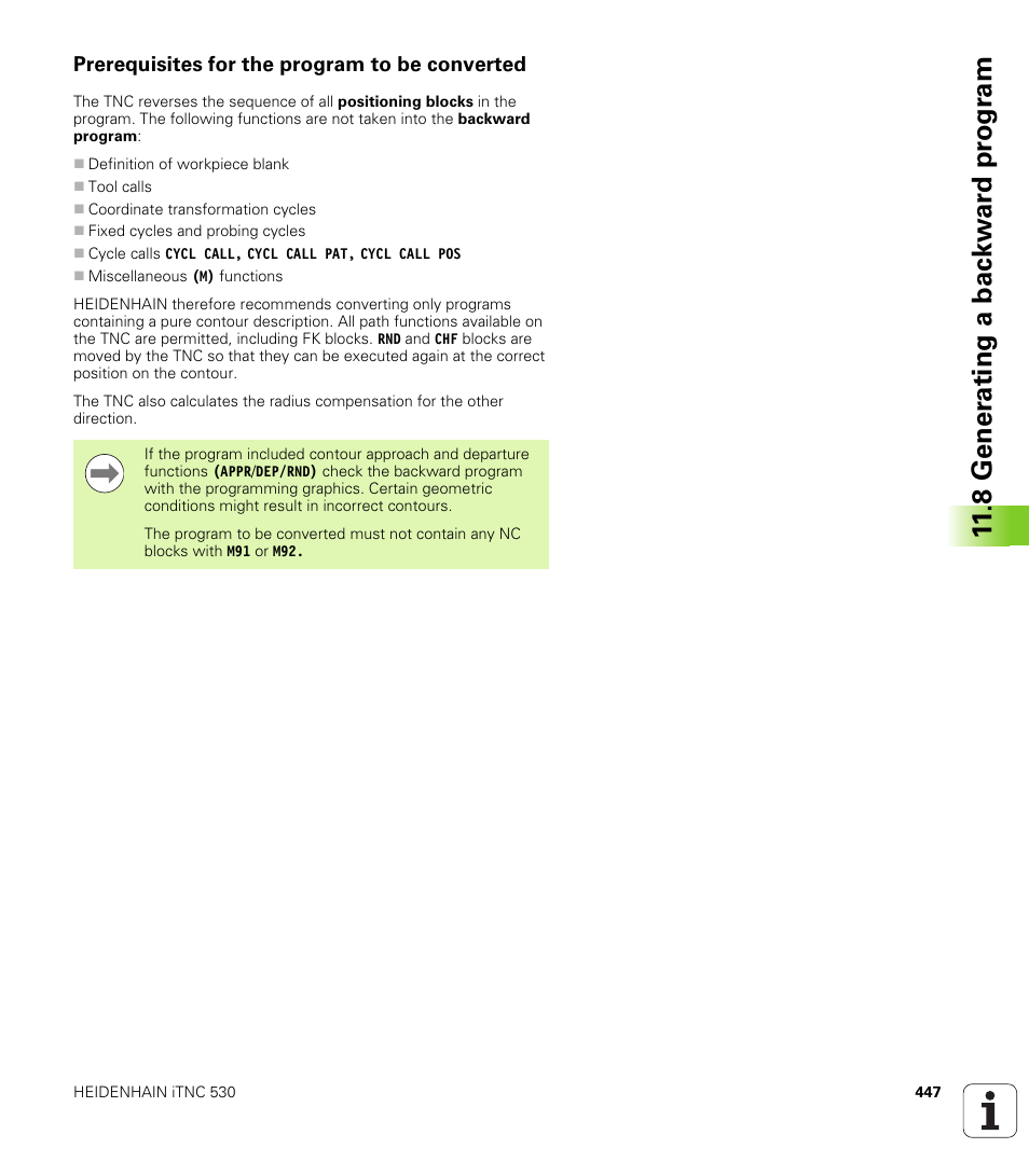 Prerequisites for the program to be converted | HEIDENHAIN iTNC 530 (34049x-08) User Manual | Page 447 / 739