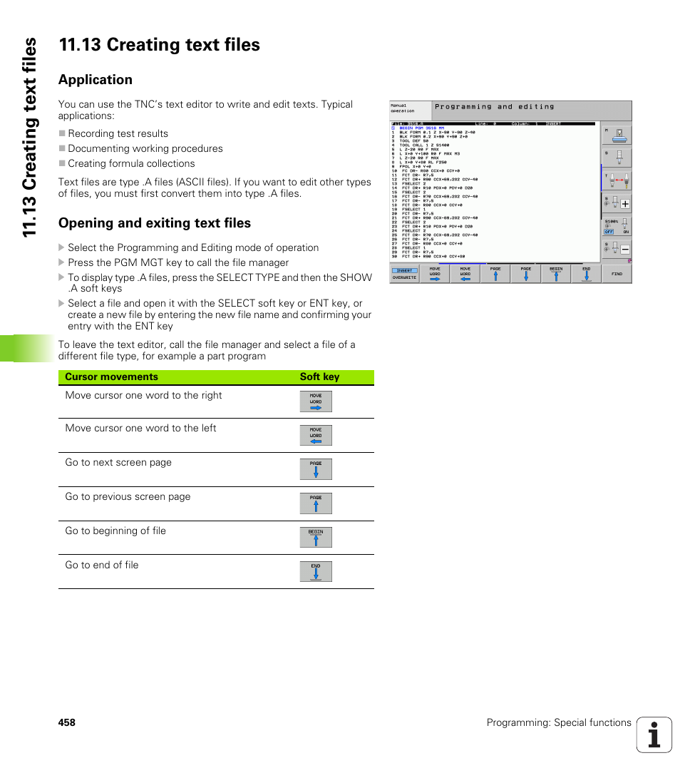 13 creating text files, Application, Opening and exiting text files | HEIDENHAIN iTNC 530 (34049x-08) User Manual | Page 458 / 739
