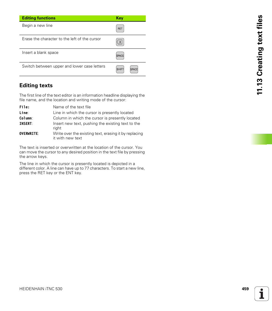 Editing texts, 13 cr eating t e xt files | HEIDENHAIN iTNC 530 (34049x-08) User Manual | Page 459 / 739