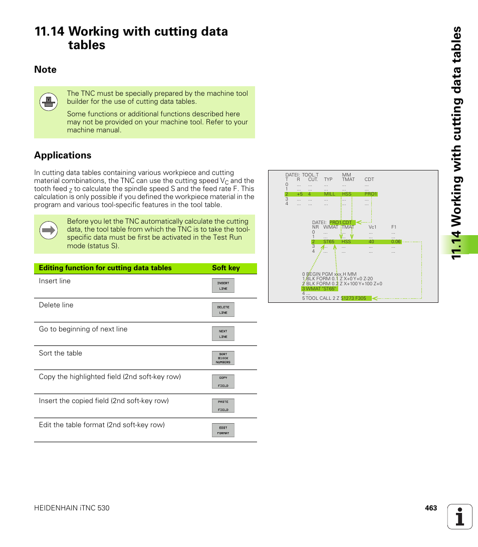 14 working with cutting data tables, Note, Applications | HEIDENHAIN iTNC 530 (34049x-08) User Manual | Page 463 / 739