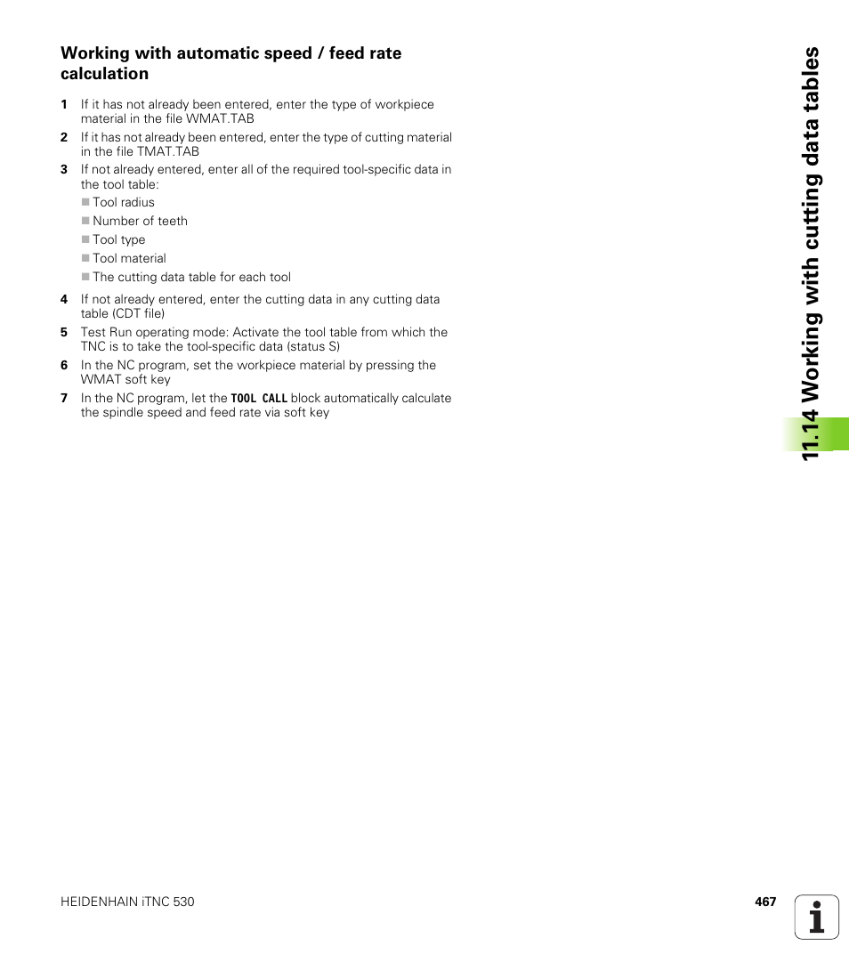 14 w o rk ing with cut ting data tables | HEIDENHAIN iTNC 530 (34049x-08) User Manual | Page 467 / 739