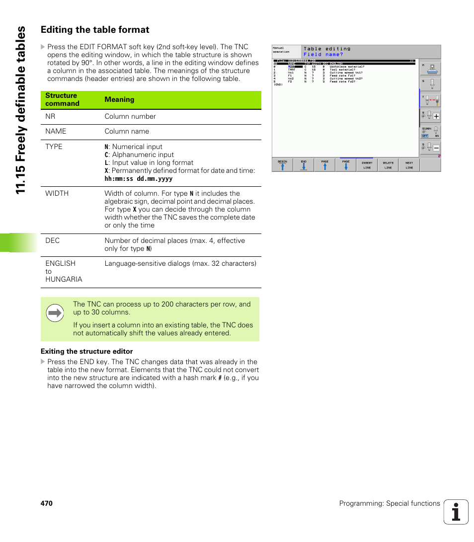 Editing the table format, 15 f reely definable tables | HEIDENHAIN iTNC 530 (34049x-08) User Manual | Page 470 / 739