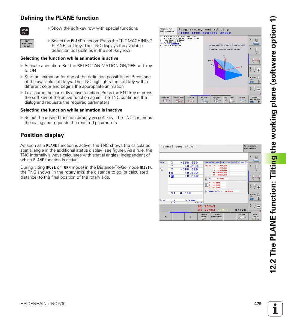Defining the plane function, Position display | HEIDENHAIN iTNC 530 (34049x-08) User Manual | Page 479 / 739