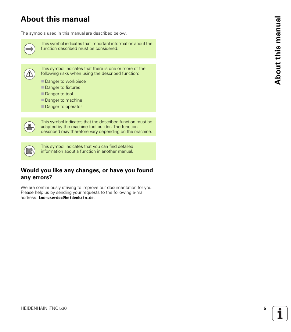 About this manual | HEIDENHAIN iTNC 530 (34049x-08) User Manual | Page 5 / 739