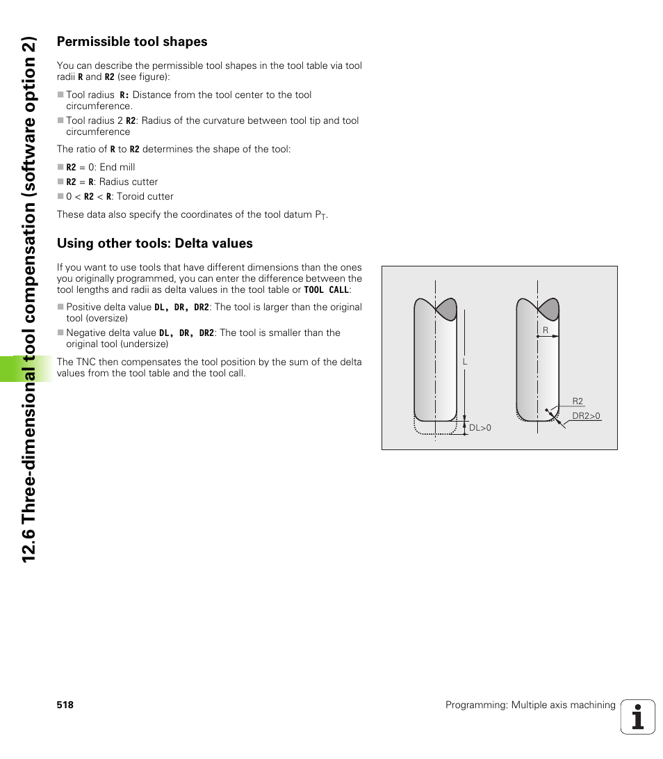 Permissible tool shapes, Using other tools: delta values | HEIDENHAIN iTNC 530 (34049x-08) User Manual | Page 518 / 739