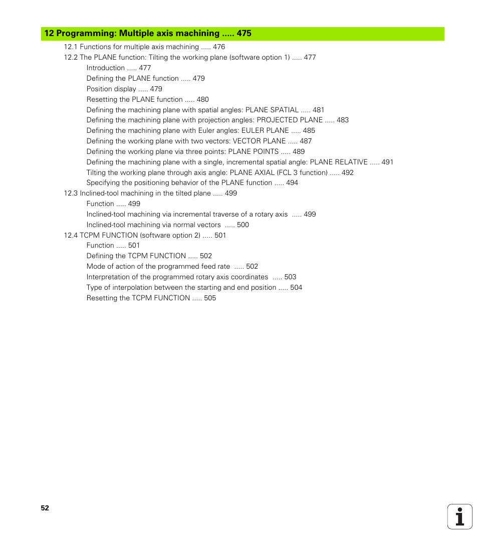 12 programming: multiple axis machining | HEIDENHAIN iTNC 530 (34049x-08) User Manual | Page 52 / 739