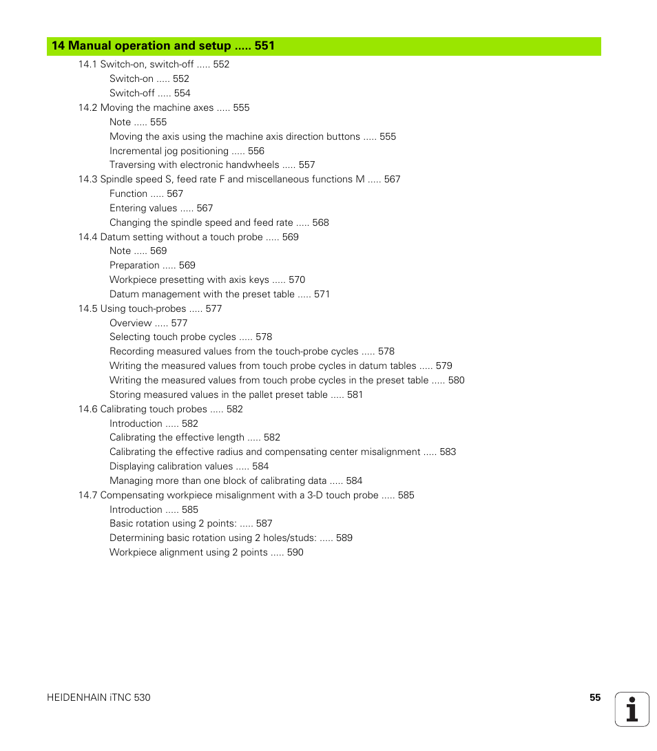 14 manual operation and setup | HEIDENHAIN iTNC 530 (34049x-08) User Manual | Page 55 / 739