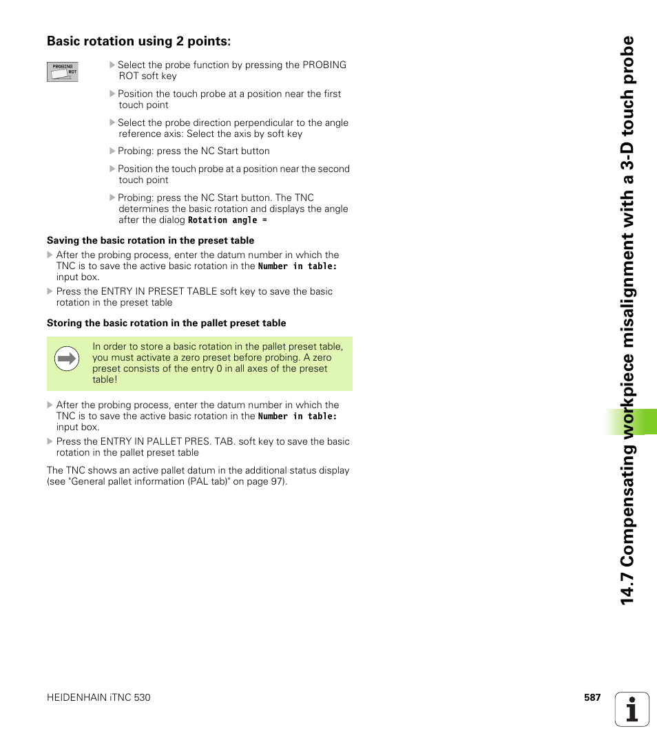 Basic rotation using 2 points | HEIDENHAIN iTNC 530 (34049x-08) User Manual | Page 587 / 739