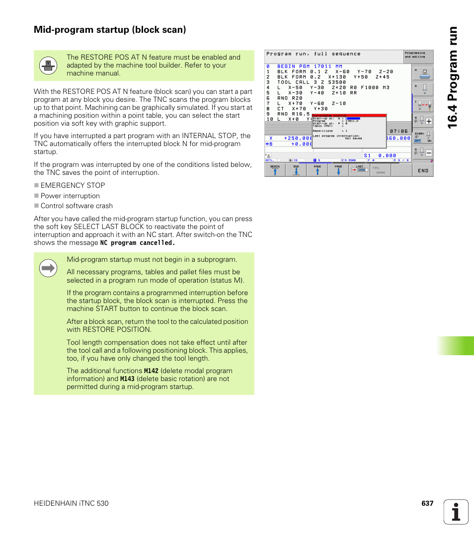 Mid-program startup (block scan), 4 pr ogr am r u n | HEIDENHAIN iTNC 530 (34049x-08) User Manual | Page 637 / 739
