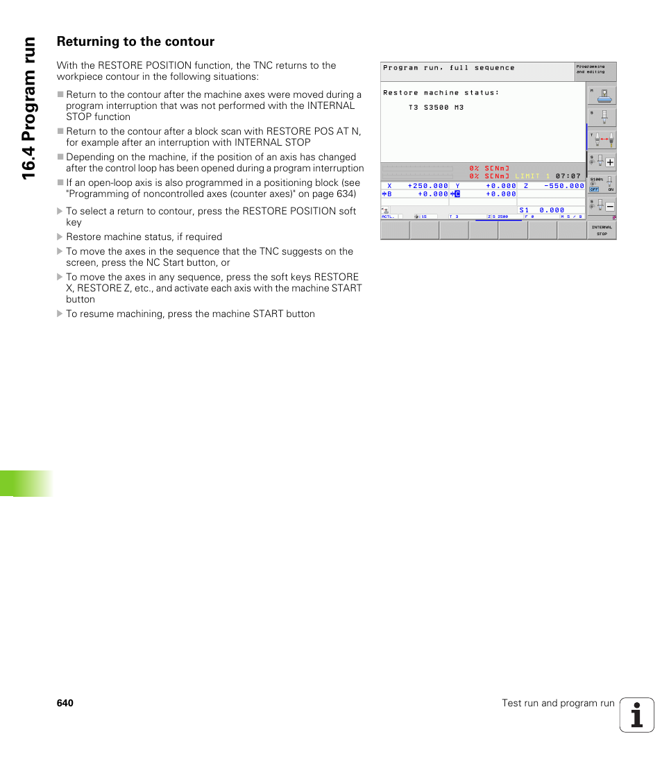 Returning to the contour, 4 pr ogr am r u n | HEIDENHAIN iTNC 530 (34049x-08) User Manual | Page 640 / 739