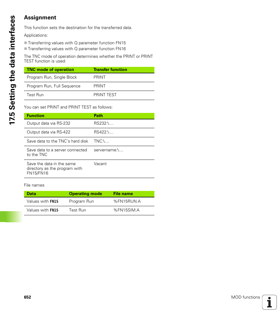 Assignment, 5 set ting the data int e rf aces | HEIDENHAIN iTNC 530 (34049x-08) User Manual | Page 652 / 739