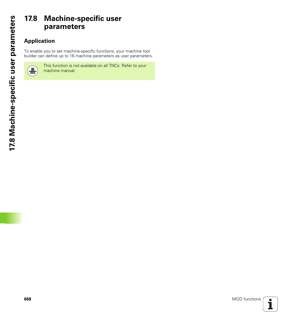 8 machine-specific user parameters, Application | HEIDENHAIN iTNC 530 (34049x-08) User Manual | Page 668 / 739