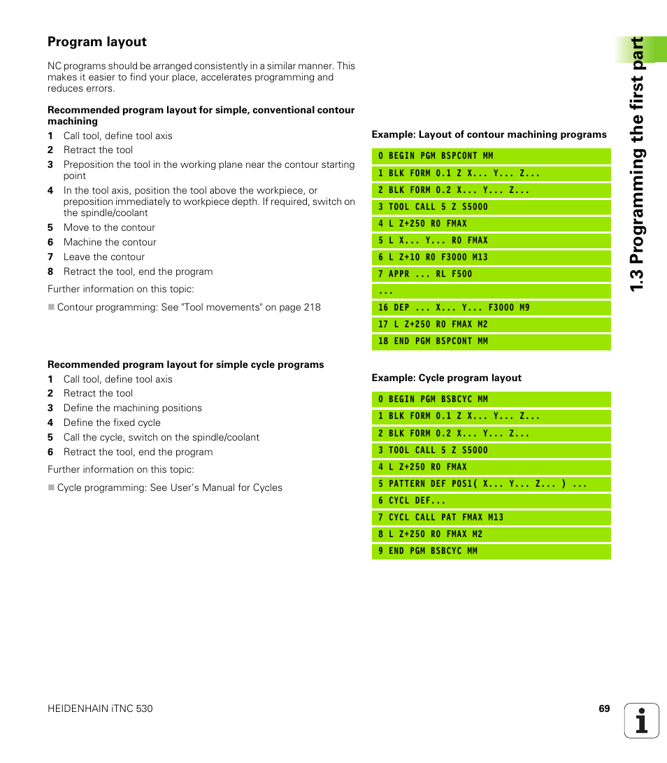 Program layout, 3 pr ogr amming the first par t | HEIDENHAIN iTNC 530 (34049x-08) User Manual | Page 69 / 739