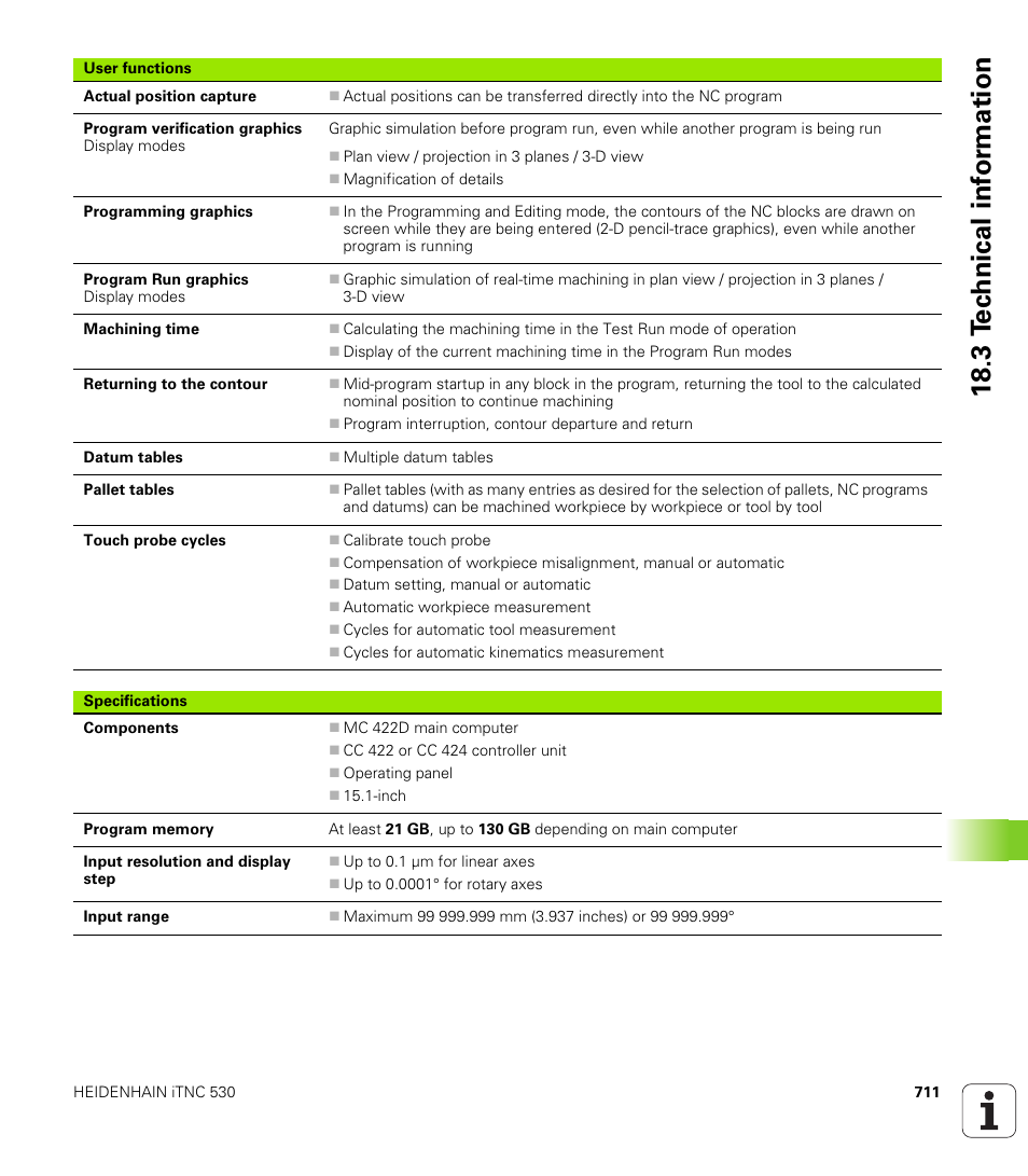 18 .3 t e c hnical inf o rm ation | HEIDENHAIN iTNC 530 (34049x-08) User Manual | Page 711 / 739