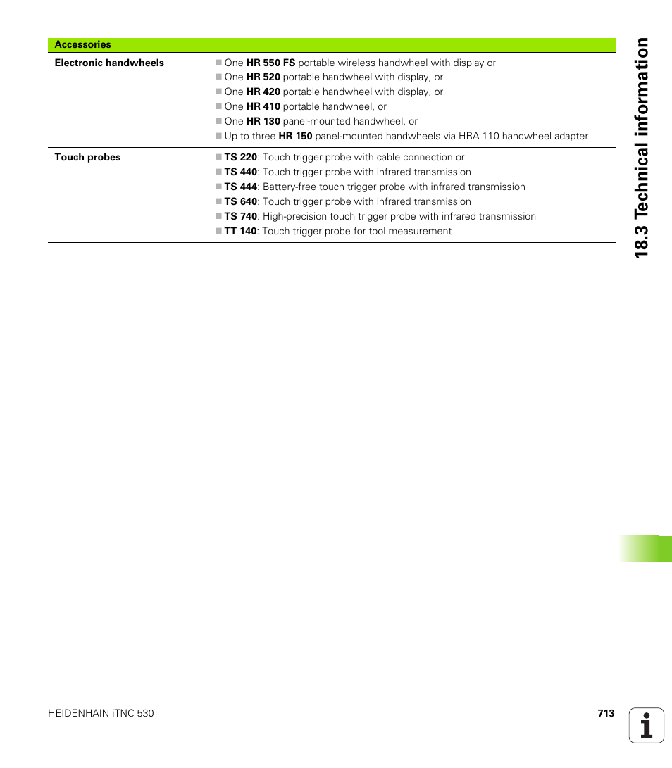 18 .3 t e c hnical inf o rm ation | HEIDENHAIN iTNC 530 (34049x-08) User Manual | Page 713 / 739