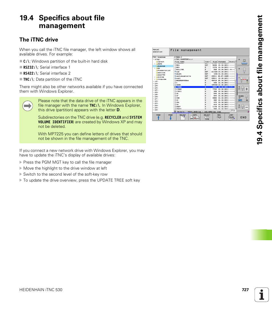 4 specifics about file management, The itnc drive | HEIDENHAIN iTNC 530 (34049x-08) User Manual | Page 727 / 739