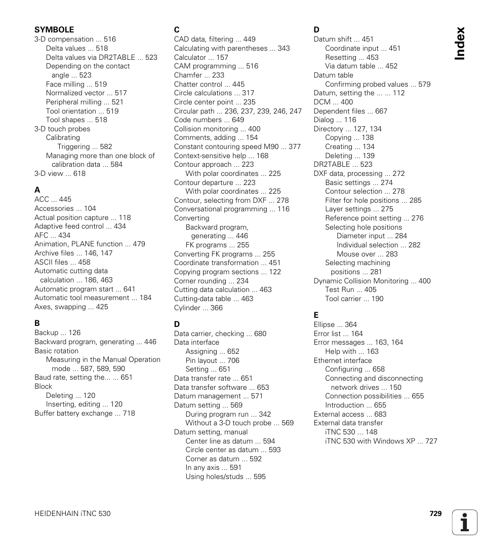 Index | HEIDENHAIN iTNC 530 (34049x-08) User Manual | Page 729 / 739