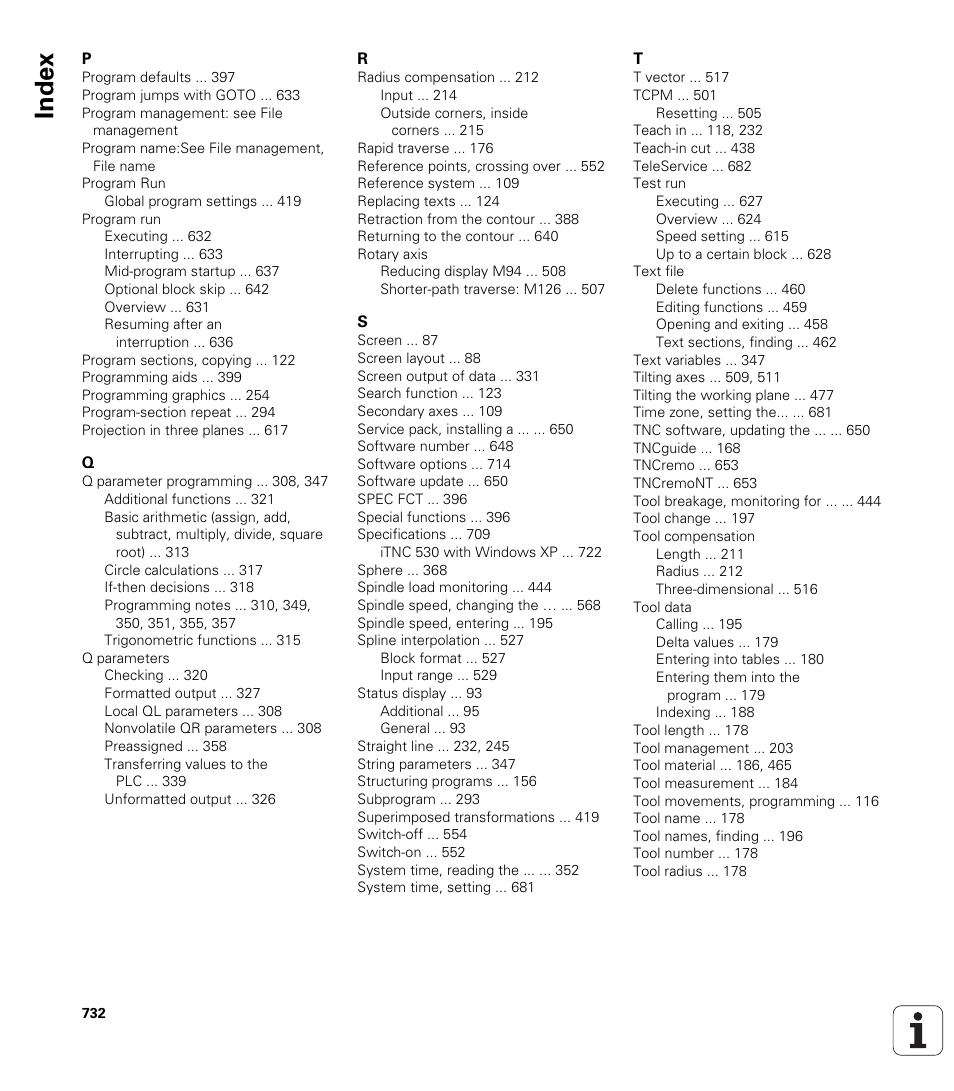 Index | HEIDENHAIN iTNC 530 (34049x-08) User Manual | Page 732 / 739