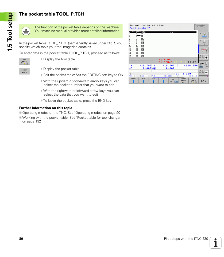 The pocket table tool_p.tch, 5 t ool set u p | HEIDENHAIN iTNC 530 (34049x-08) User Manual | Page 80 / 739