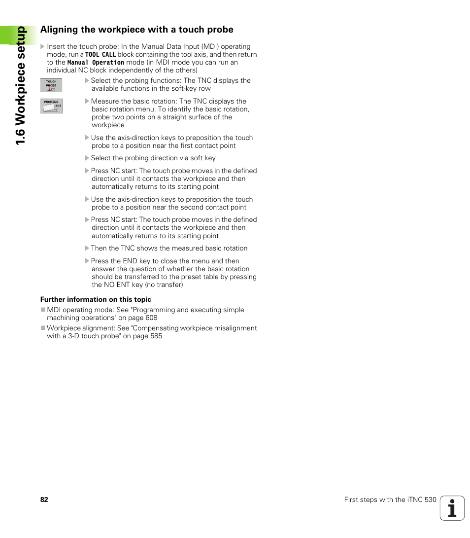 Aligning the workpiece with a touch probe, 6 w o rk piece set u p | HEIDENHAIN iTNC 530 (34049x-08) User Manual | Page 82 / 739