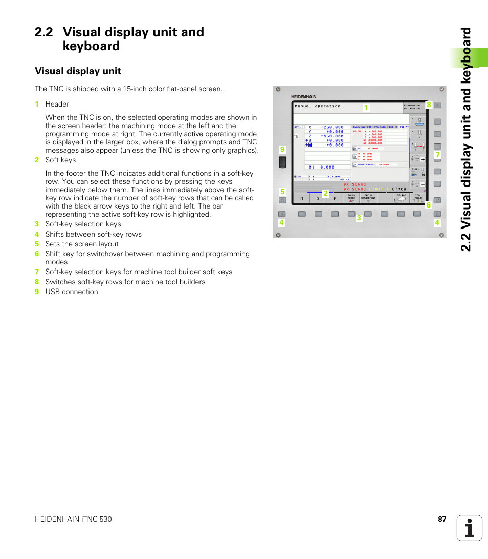 2 visual display unit and keyboard, Visual display unit | HEIDENHAIN iTNC 530 (34049x-08) User Manual | Page 87 / 739