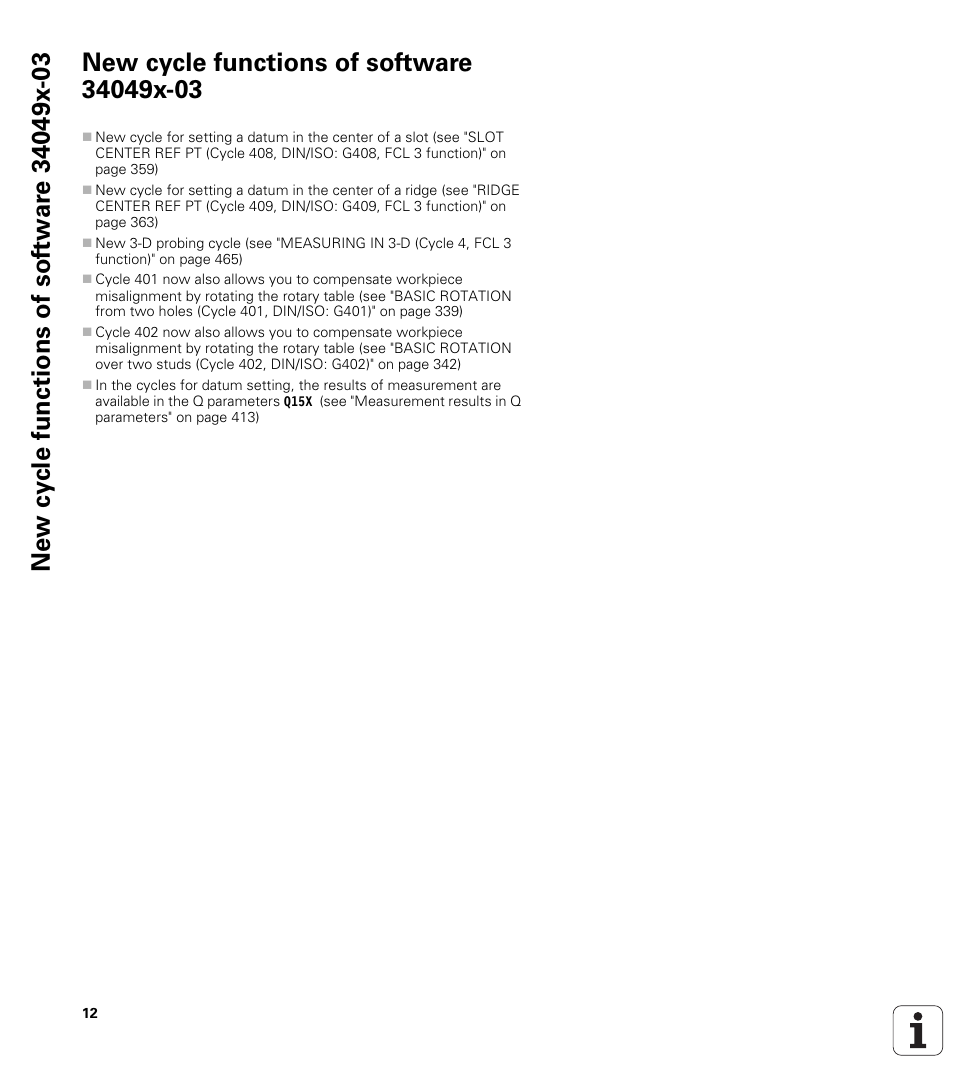 New cycle functions of software 34049x-03 | HEIDENHAIN iTNC 530 (34049x-08) Cycle programming User Manual | Page 12 / 527