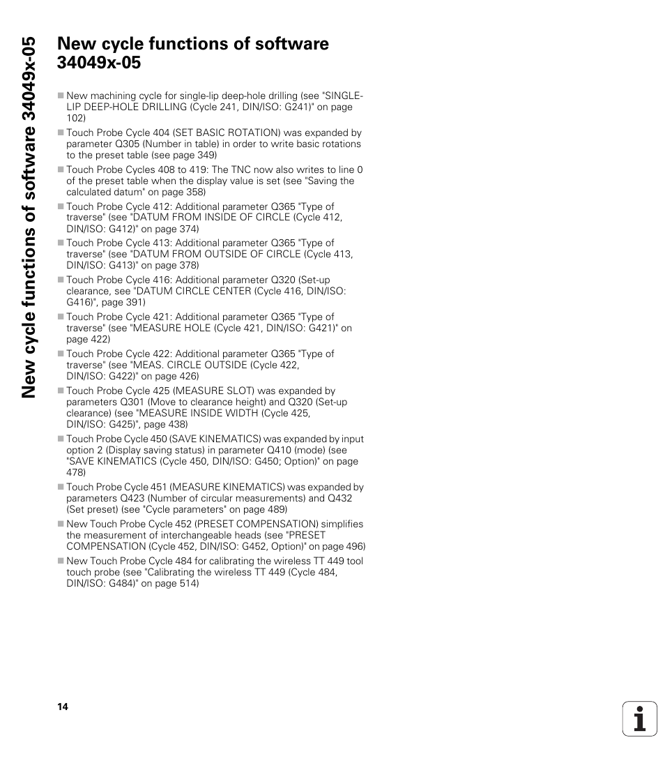 New cycle functions of software 34049x-05 | HEIDENHAIN iTNC 530 (34049x-08) Cycle programming User Manual | Page 14 / 527