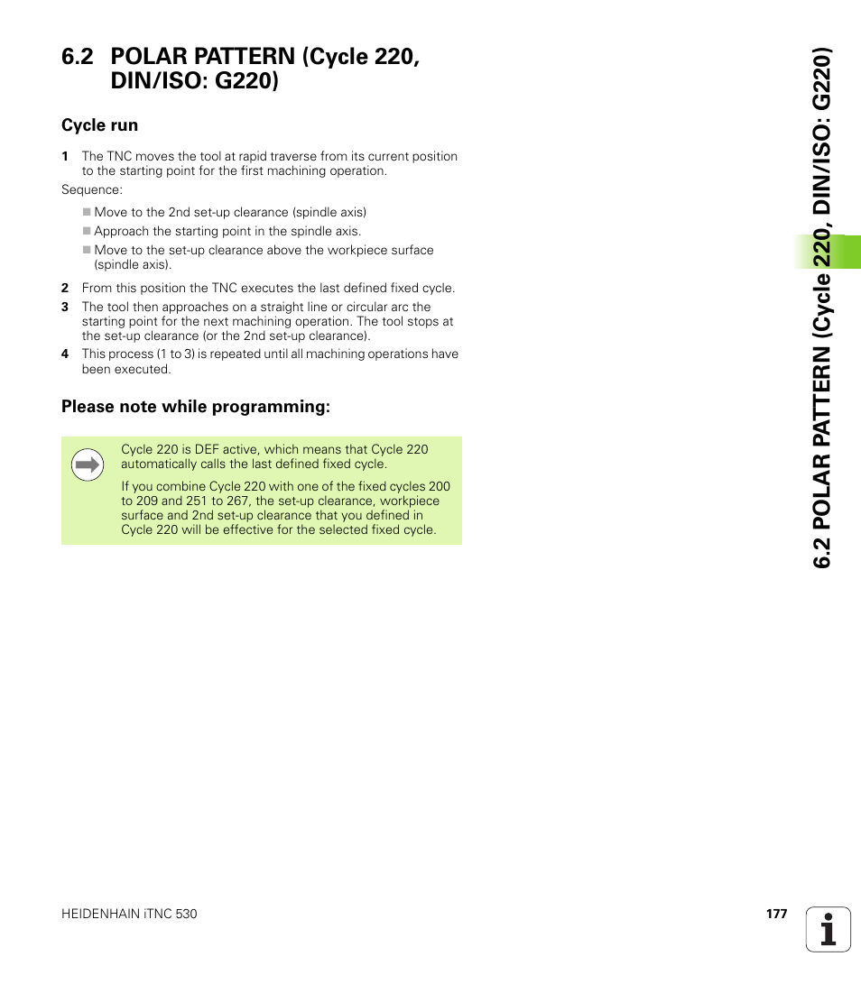 2 polar pattern (cycle 220, din/iso: g220), Cycle run, Please note while programming | Cycle run please note while programming | HEIDENHAIN iTNC 530 (34049x-08) Cycle programming User Manual | Page 177 / 527