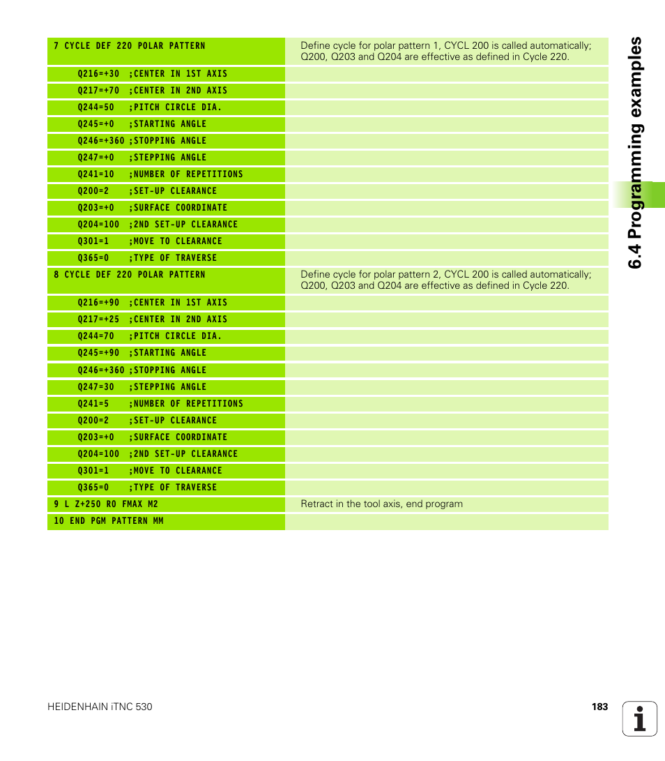 4 pr ogr amming examples | HEIDENHAIN iTNC 530 (34049x-08) Cycle programming User Manual | Page 183 / 527