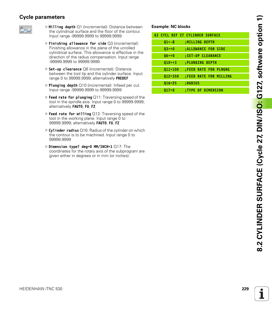 Cycle parameters | HEIDENHAIN iTNC 530 (34049x-08) Cycle programming User Manual | Page 229 / 527