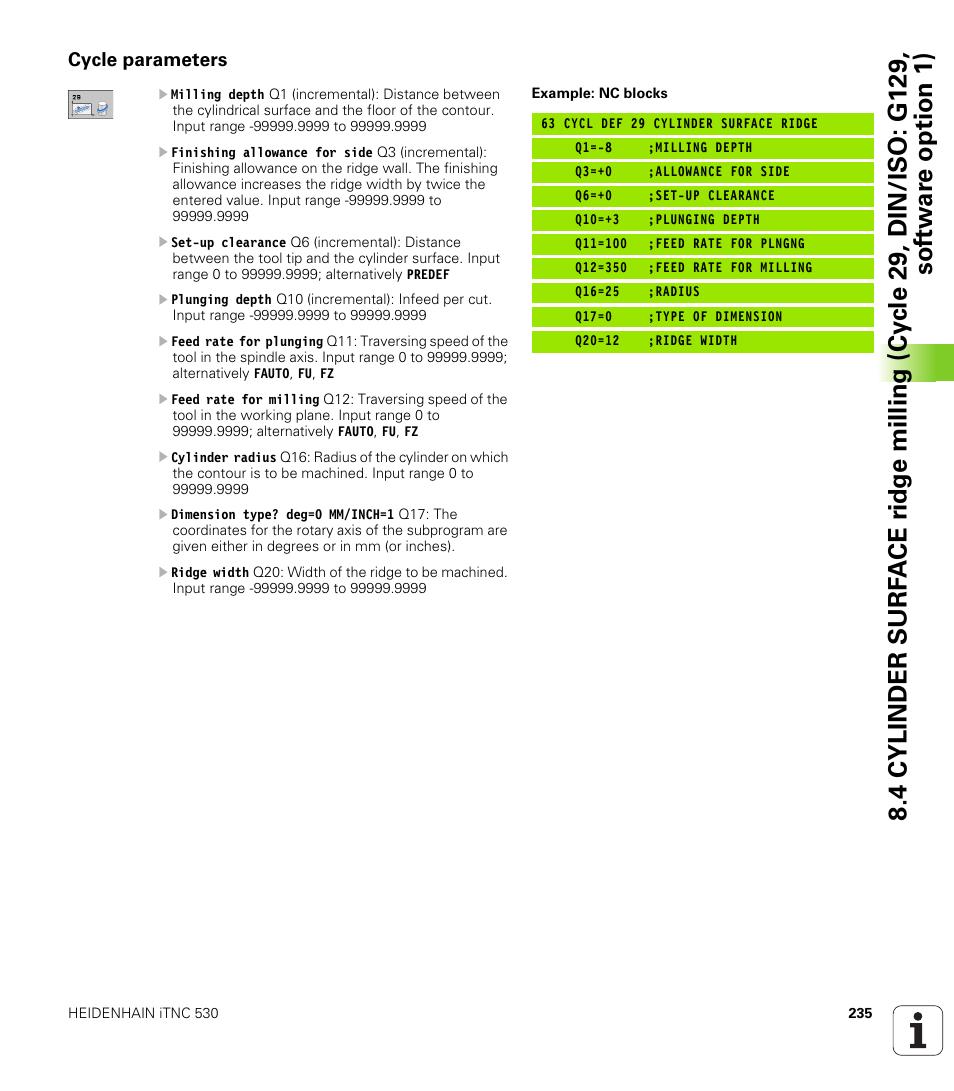 Cycle parameters | HEIDENHAIN iTNC 530 (34049x-08) Cycle programming User Manual | Page 235 / 527