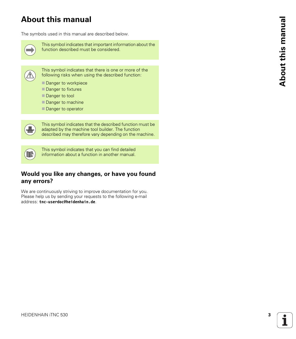 About this manual | HEIDENHAIN iTNC 530 (34049x-08) Cycle programming User Manual | Page 3 / 527