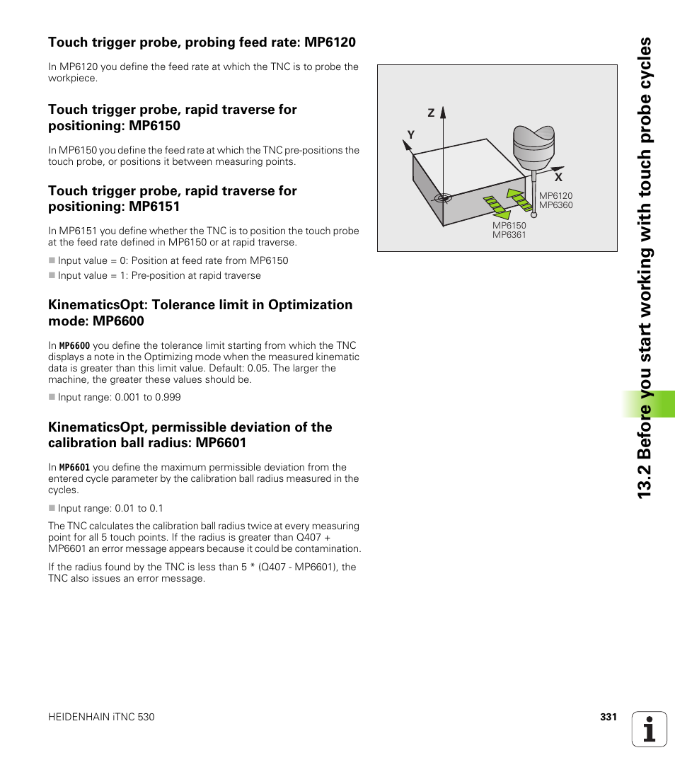 Touch trigger probe, probing feed rate: mp6120 | HEIDENHAIN iTNC 530 (34049x-08) Cycle programming User Manual | Page 331 / 527