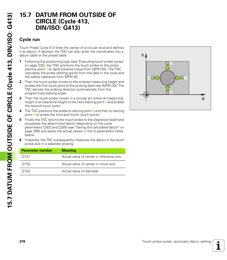 Cycle run, 23 (see "datum from outside of circle (cycle, See "datum from outside of circle (cycle 413 | HEIDENHAIN iTNC 530 (34049x-08) Cycle programming User Manual | Page 378 / 527