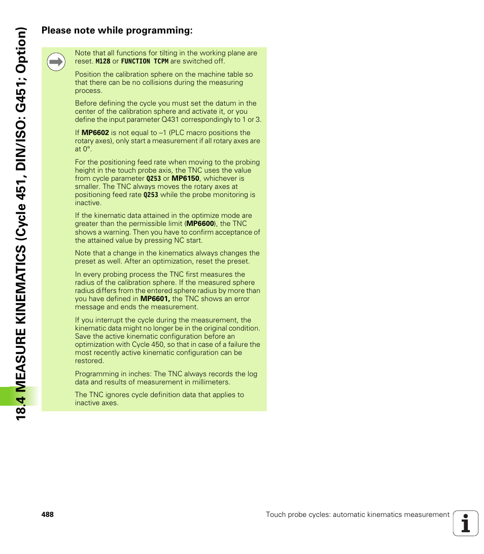 Please note while programming, E(see "please note while programming:" on | HEIDENHAIN iTNC 530 (34049x-08) Cycle programming User Manual | Page 488 / 527